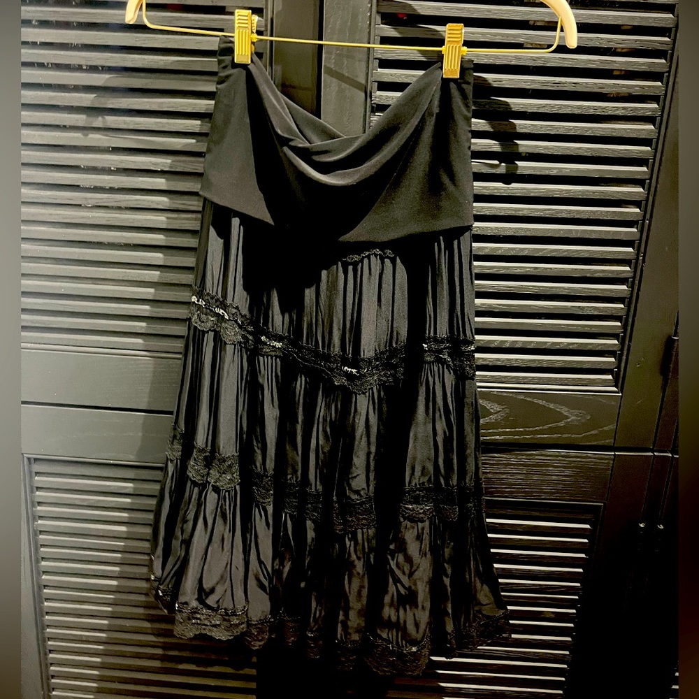Black Midi/Maxi Skirt with Lace and Sequin